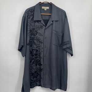 Tommy Bahama Dark Gray Silk Hawaiian Floral Long Sleeve Button-Up Shirt 2XL
